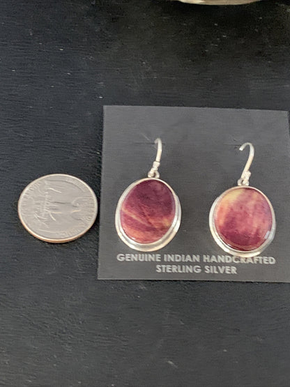 Purple Spiny Oyster Navajo Sterling Silver Dangle Earrings 1" 13786