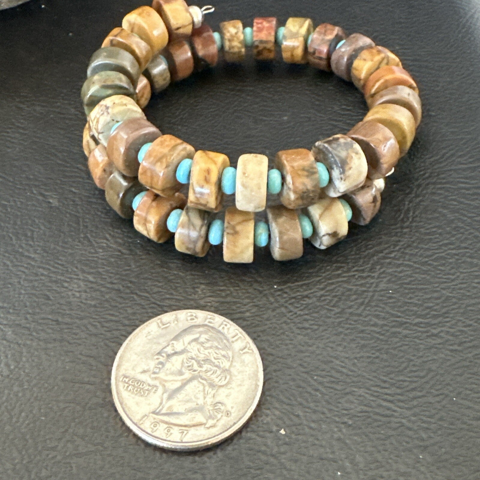 Red Creek Jasper Turquoise Stainless Steel Navajo Silver Bracelet 17909