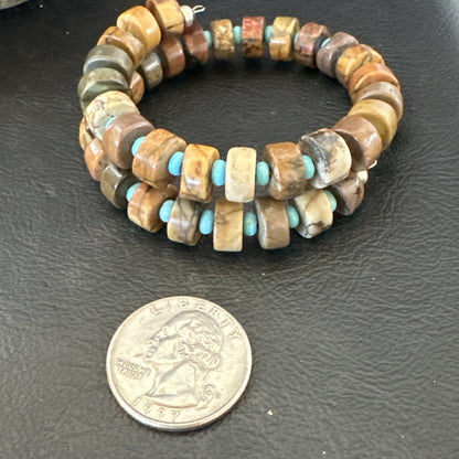 Red Creek Jasper Turquoise Stainless Steel Navajo Silver Bracelet 17909