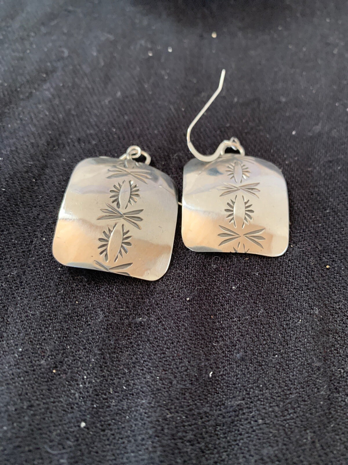 Native American Indian Navajo Sterling Silver Stamped Earrings Set 4835