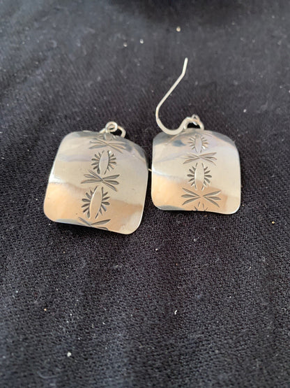 Native American Indian Navajo Sterling Silver Stamped Earrings Set 4835