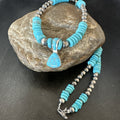 Blue Turquoise Inlay Pendant Navajo Necklace | Sterling Silver | Authentic Native American Handmade | 19513