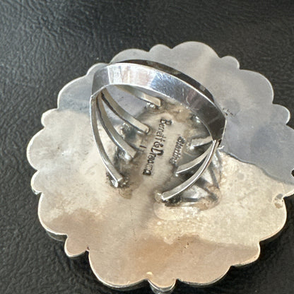 White Buffalo Kingman Turquoise Navajo Sterling Silver Cluster Ring Size 9 18396