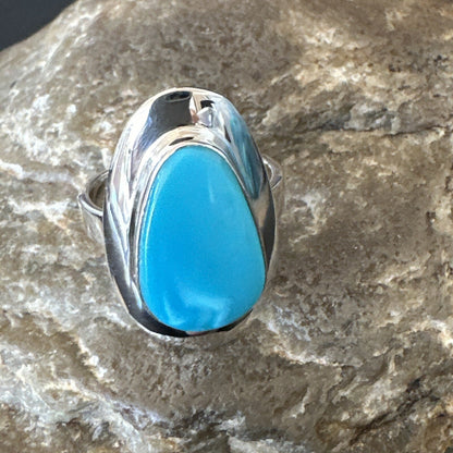 Southwestern Sterling Silver Blue Kingman Turquoise Ring Size 8 18519