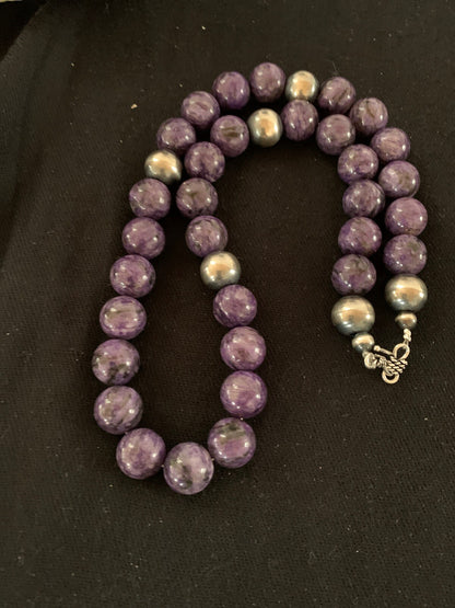 Purple Stone Bead Navajo Pearls Sterling Silver Necklace 04660