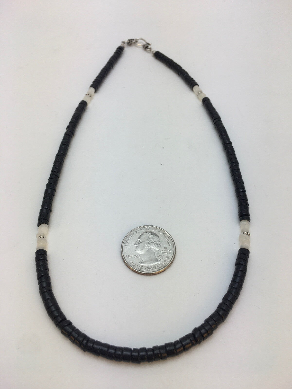 Southwestern White MOP Heishi Black Onyx Sterling Silver Mens Necklace 8901