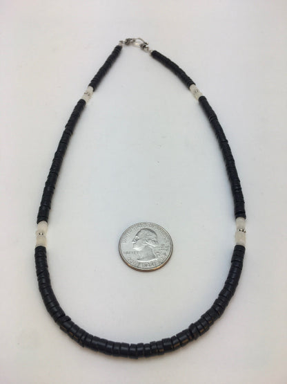 Southwestern White MOP Heishi Black Onyx Sterling Silver Mens Necklace 8901
