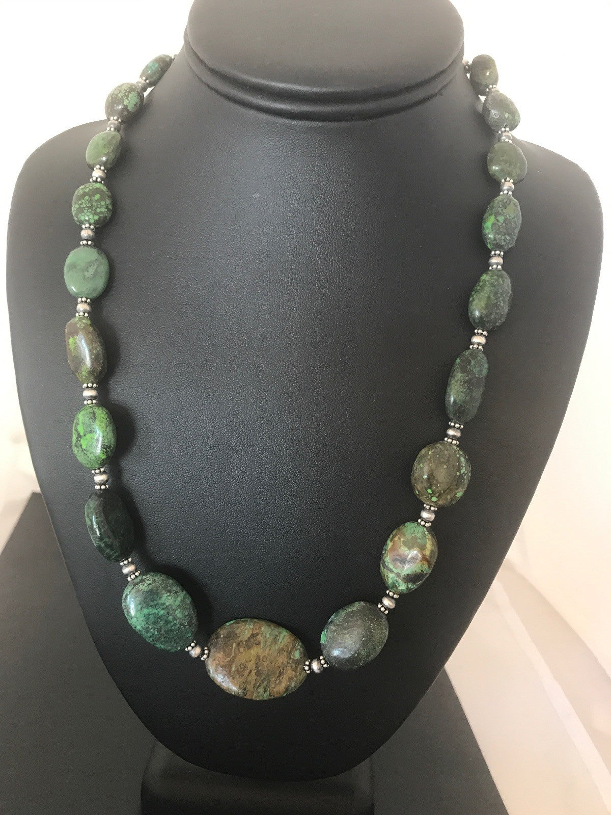 Men’s Graduated Spider Web Turquoise Nugget Navajo Sterling Silver Necklace 21"