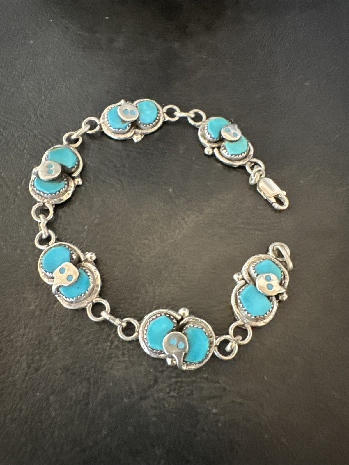 ZUNI Blue Kingman Turquoise Sterling Silver Snake Bracelet 18687