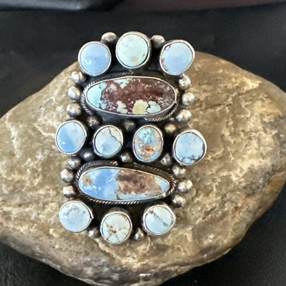 Womens Golden Hills Turquoise Navajo Sterling Silver Cluster Ring Sz 8 17774