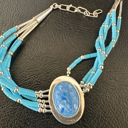 Blue Turquoise Lapis Heishi 5S Pendant Liquid Sterling Silver Bracelet 8" 17753