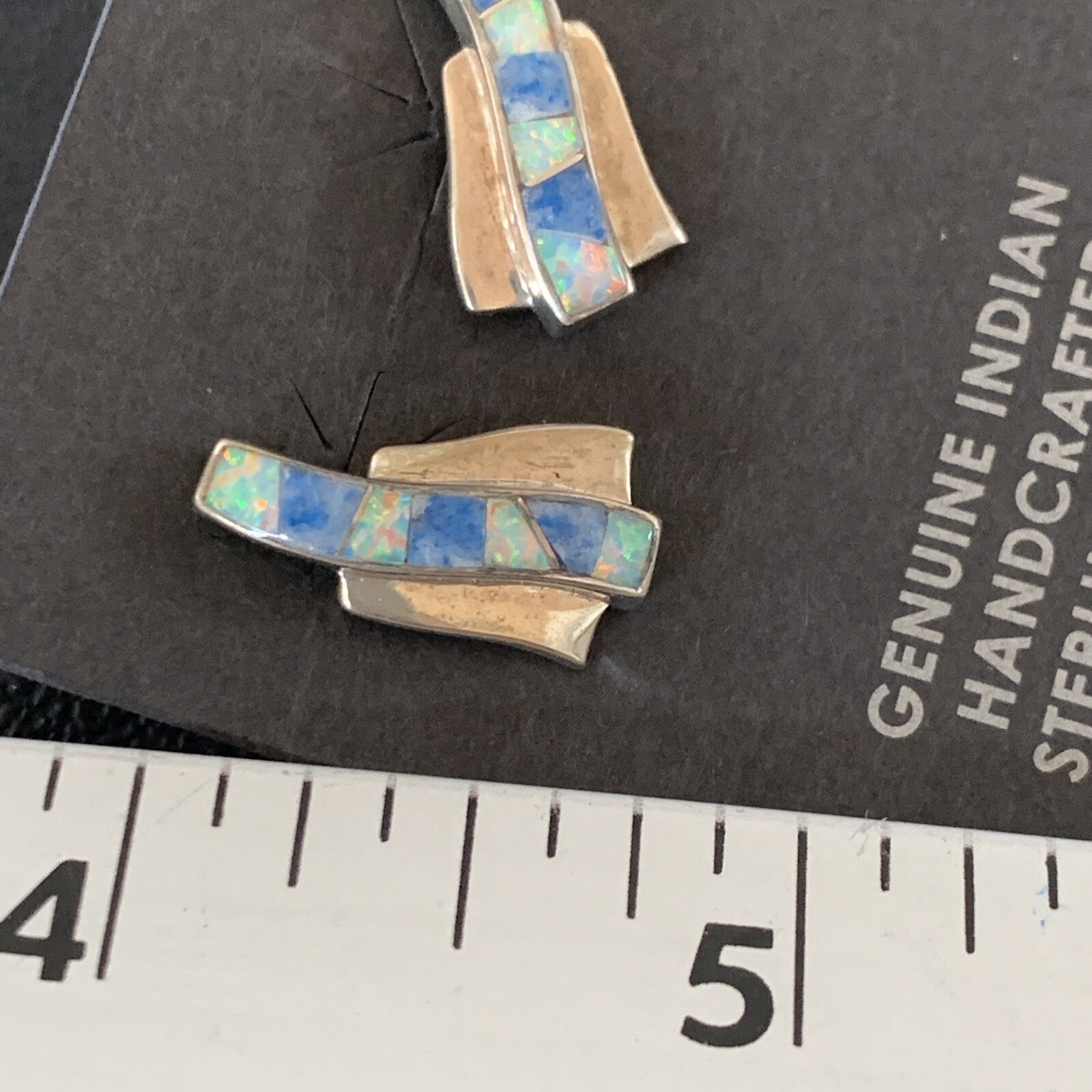 Women Blue Denim Lapis & White Opal Navajo Sterling Silver Inlay Earrings 128900