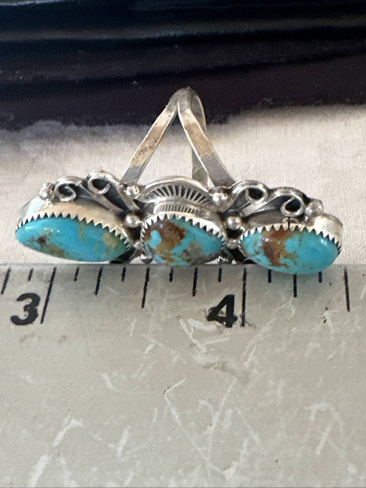 Navajo Blue Kingman Turquoise Ring MultiStone Cluster Sz 8.5 19812