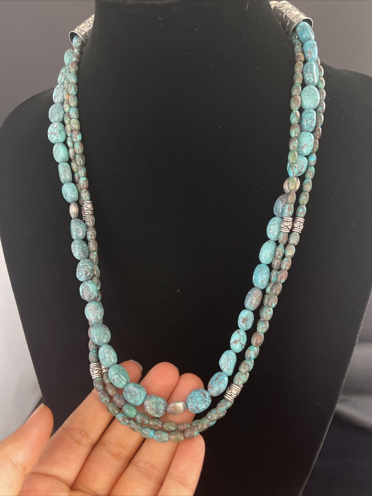 Navajo Pearls Sterling Silver 3 Strands 6mm Turquoise Heishi Necklace 23" 01773