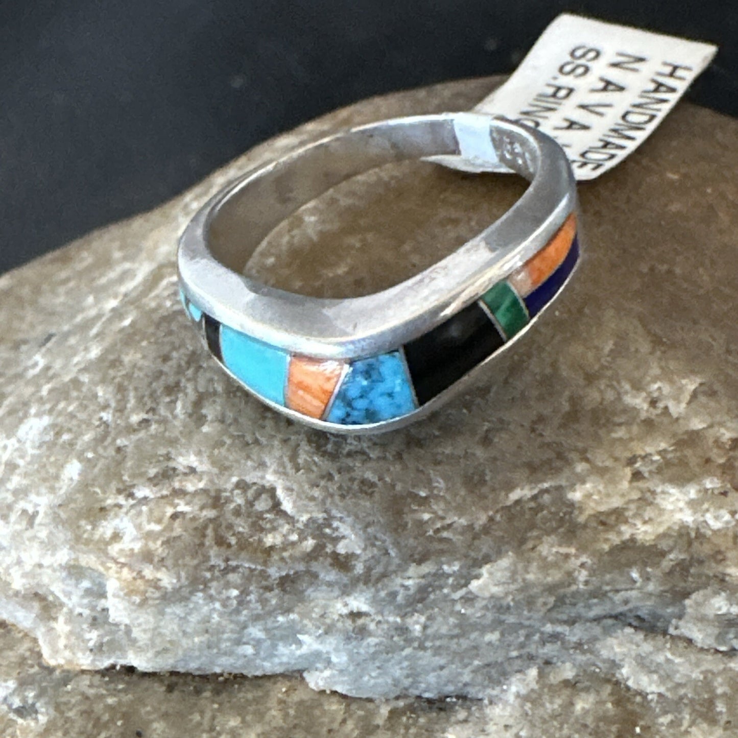 MultiColor Navajo Sterling Turquoise Spiny Oyster Inlay Ring Sz 7 18710