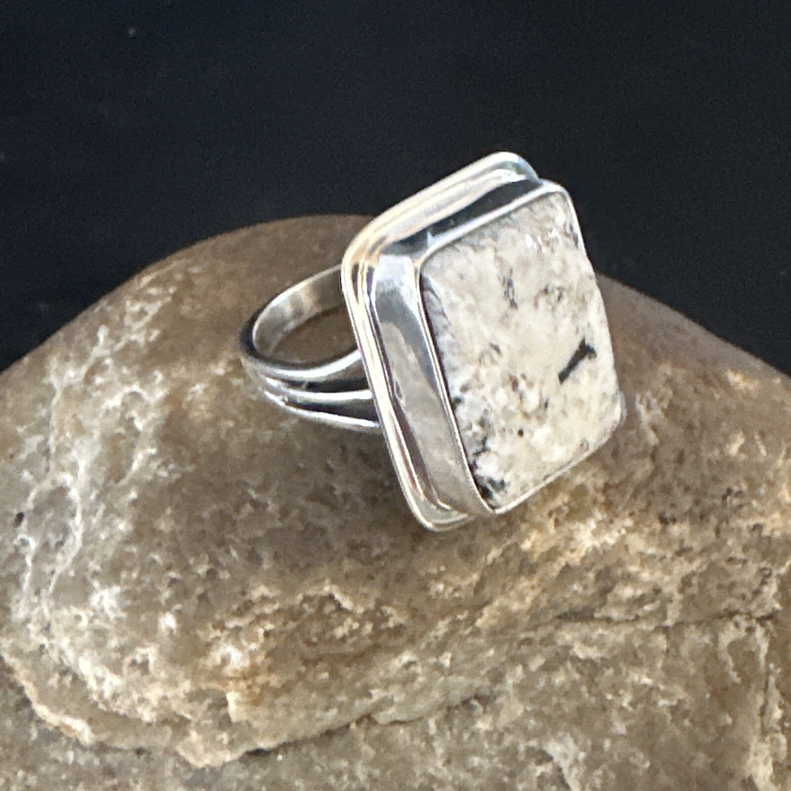 Navajo Sterling Silver White Buffalo Turquoise Ring Size 8.5 19307