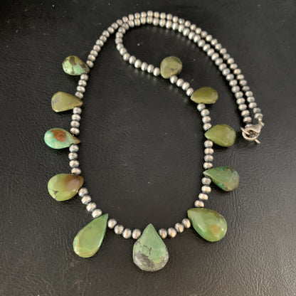 Teardrop Navajo Pearls Sterling Silver Green Turquoise Necklace 20" 13508