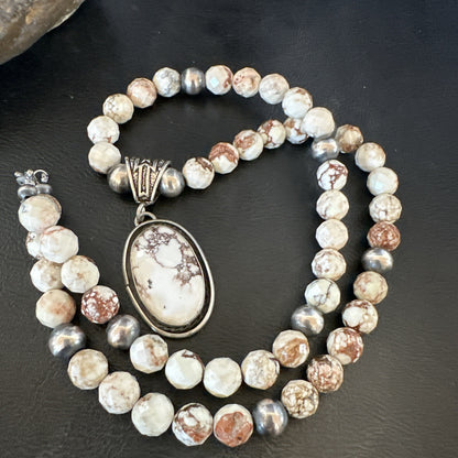 Wild Horse Turquoise Pendant Sterling Silver Beads Howlite Necklace 18031