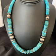 Navajo Blue Turquoise Necklace Graduated 22" | Sterling Silver | Authentic Native American Handmade | 13399