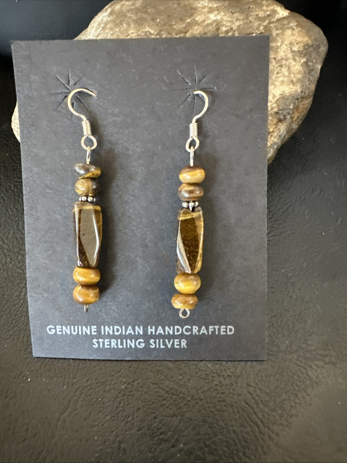 Brown Tigers Eye Southwestern Sterling Silver Earrings 18805