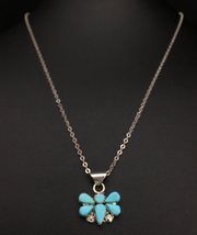 Turquoise Butterfly Pendant Southwestern Zuni Chain | Sterling Silver | Authentic Native American Handmade | 04777
