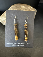 Brown Tigers Eye Southwestern Earrings | Sterling Silver | Authentic Native American Handmade | 18805