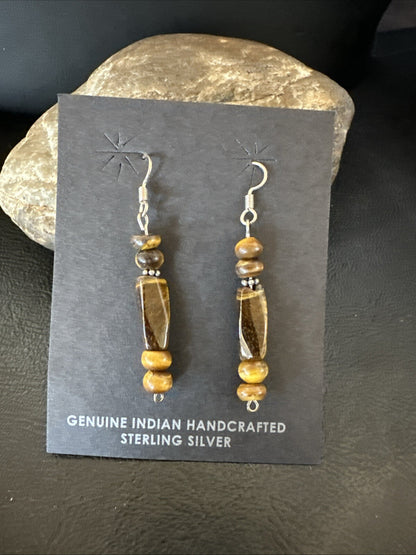 Brown Tigers Eye Southwestern Sterling Silver Earrings 18805