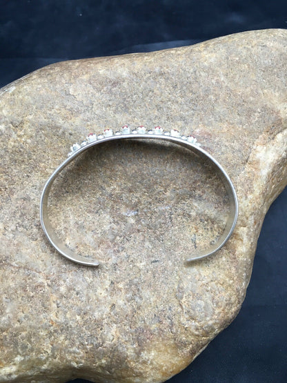 Native American Indian Coral Petite Navajo Sterling Silver Bracelet 04027