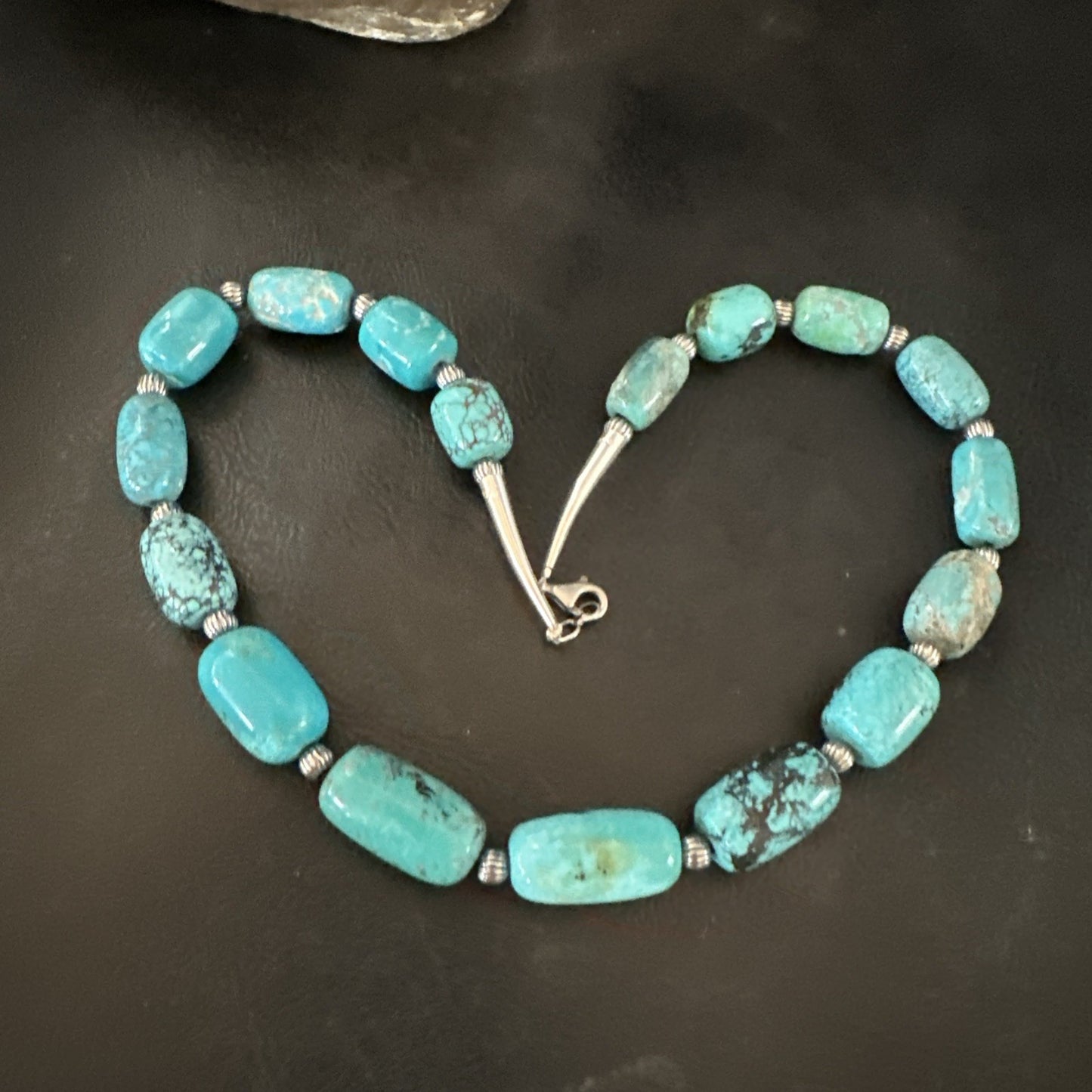 Mens Womens Blue Nugget Turquoise Navajo Sterling Silver Necklace 17.5” 19688