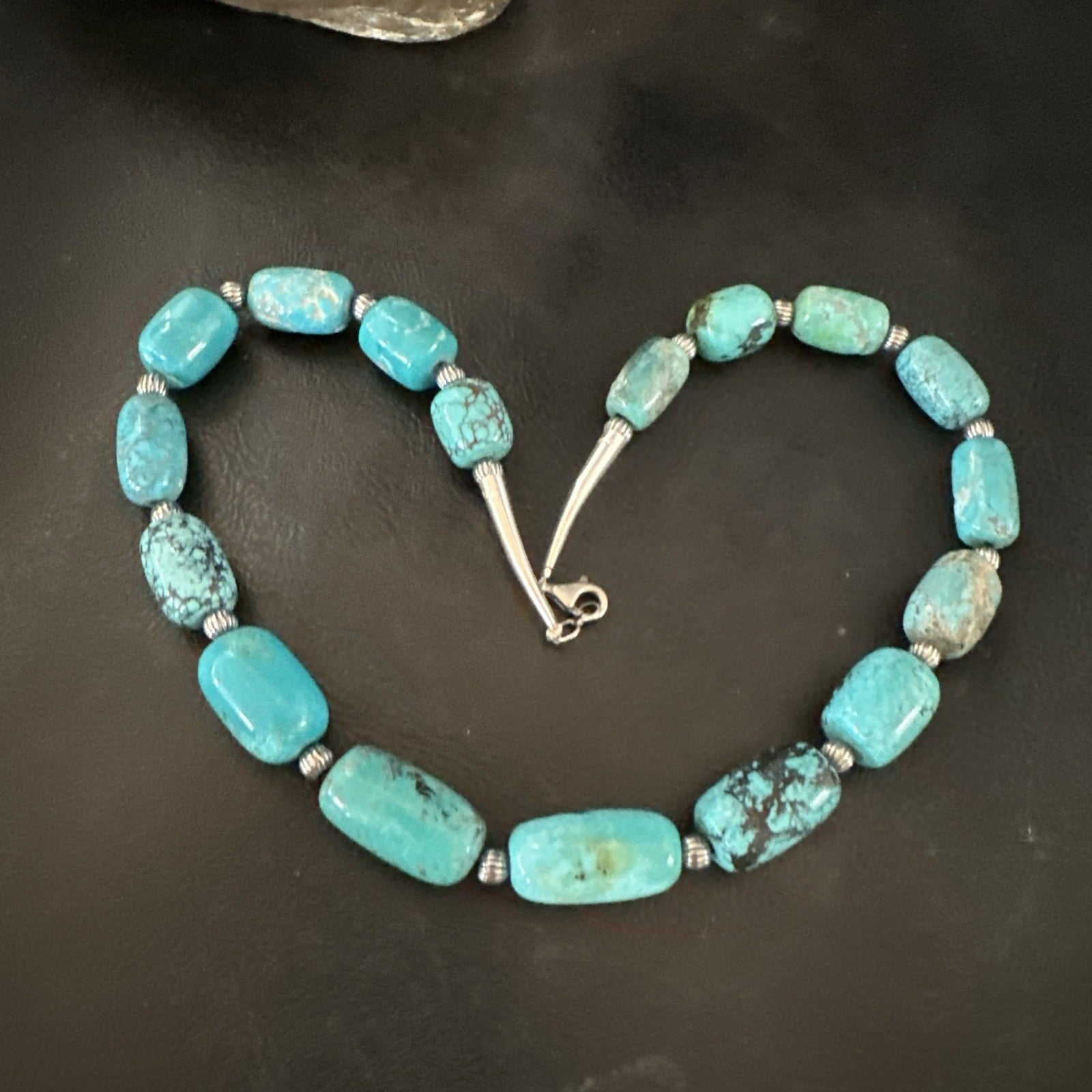 Mens Womens Blue Nugget Turquoise Navajo Sterling Silver Necklace 17.5” 19688