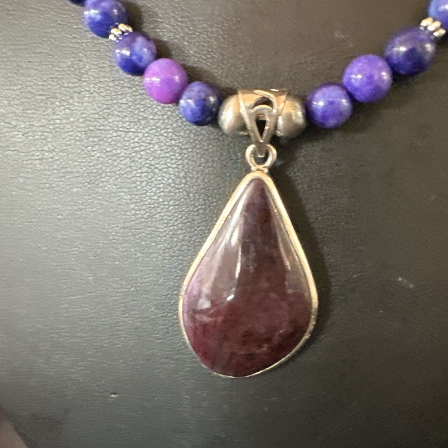 Purple Stone Pendant Navajo Pearls Sterling Silver Necklace 23" 17891