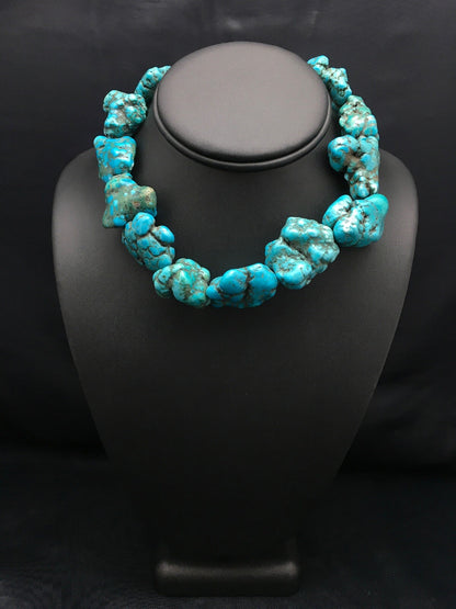 Native American Indian Blue Turquoise Nugget Free Form Bead Strand 03153