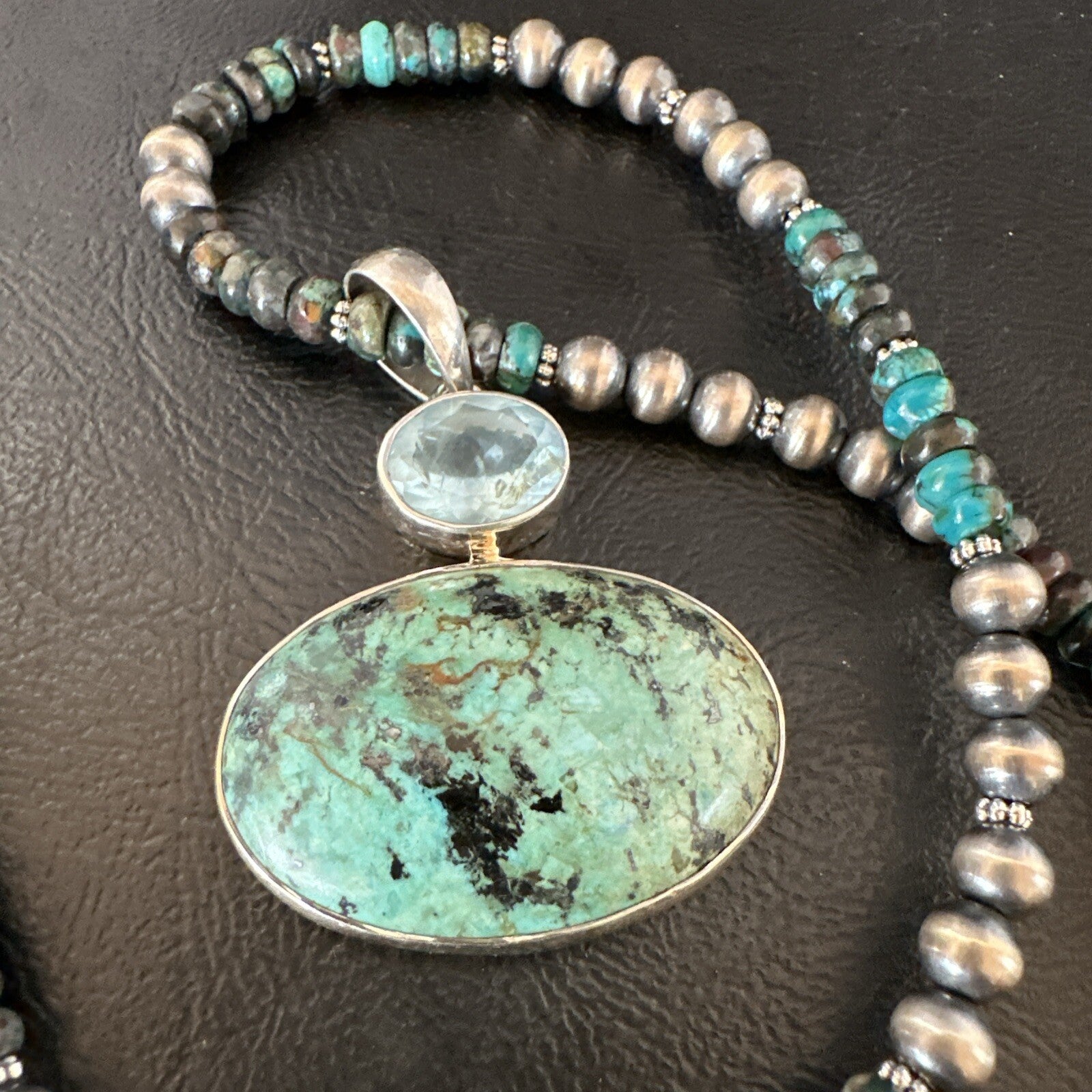Mens Blue Spiderweb Turquoise Pendant Navajo Sterling Silver Necklace 18068