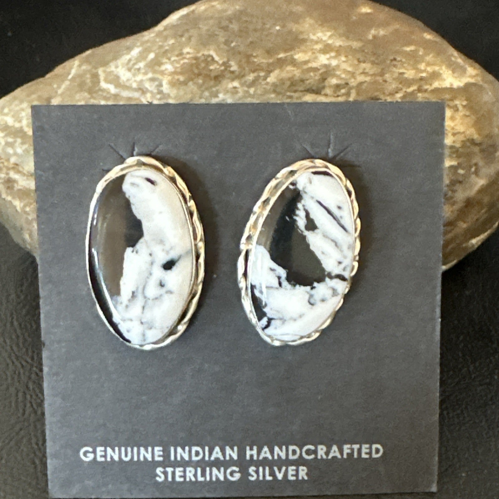 Women White Buffalo Turquoise Navajo Sterling Silver Post Earrings 19096