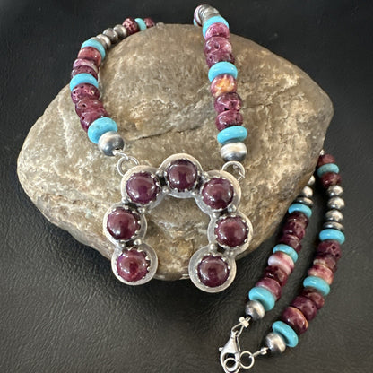 Purple Spiny Oyster Naja Pendant Turquoise Navajo Sterling Silver Necklace 18849