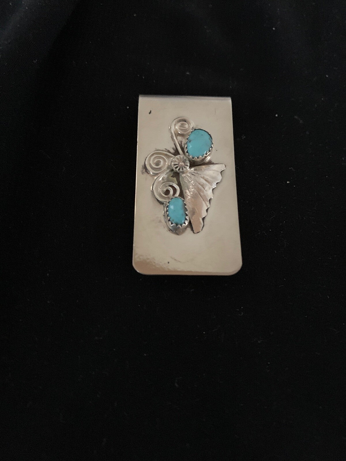 Mens Turquoise Navajo Stainless Sterling Silver Money Clip 02732