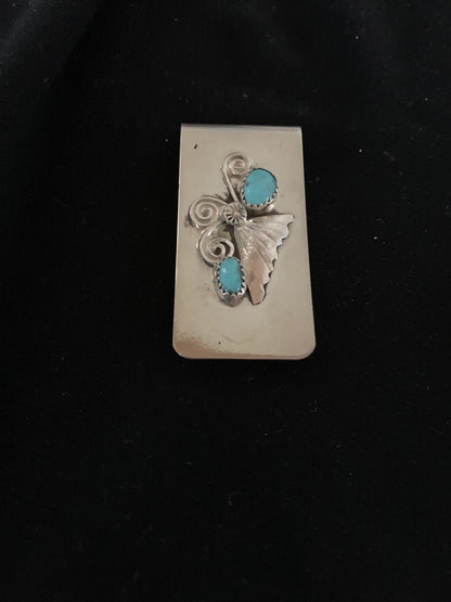 Mens Turquoise Navajo Stainless Sterling Silver Money Clip 02732