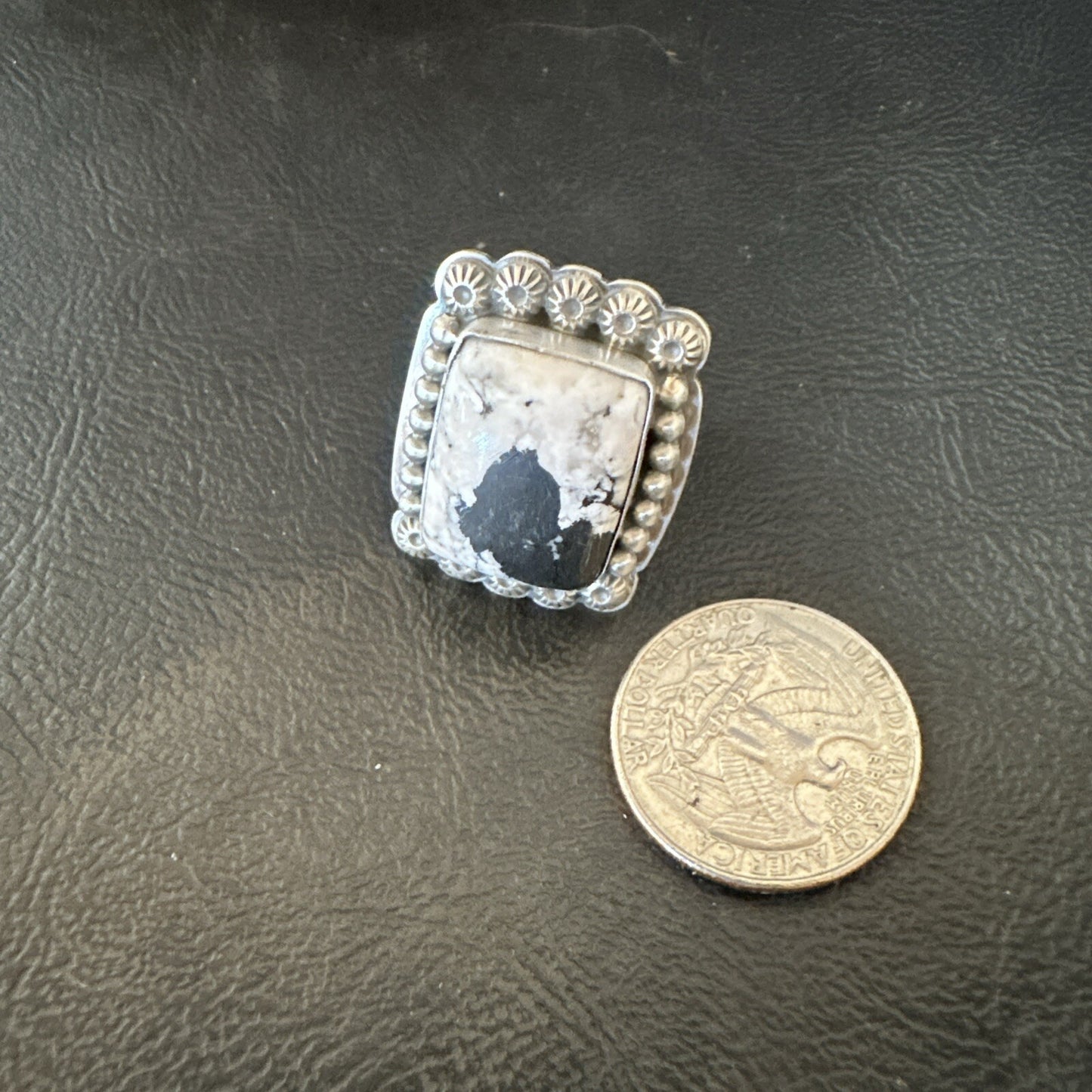 White Buffalo Turquoise Navajo Sterling Silver Ring Size 8 18775