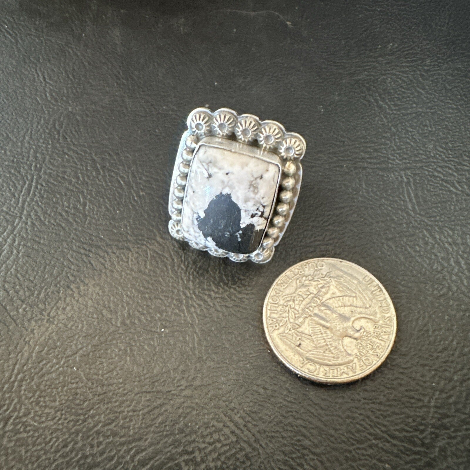 White Buffalo Turquoise Navajo Sterling Silver Ring Size 8 18775