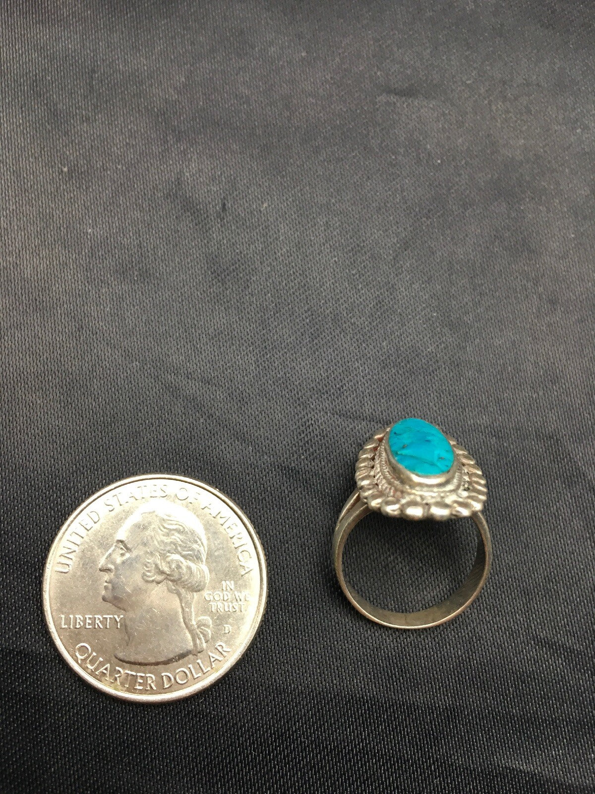 Blue Turquoise Navajo Sterling Silver Old Pawn Children’s Ring Size 3.75 04410