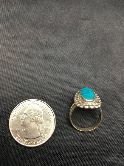 Blue Turquoise Navajo Sterling Silver Old Pawn Children’s Ring Size 3.75 04410