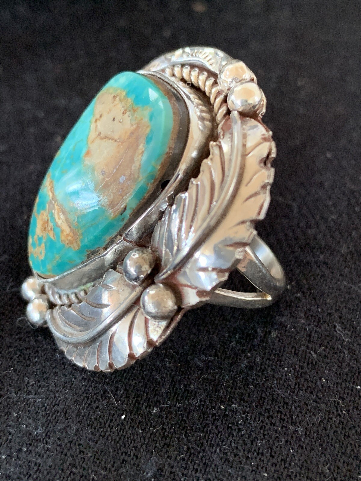 Blue Royston Turquoise Navajo Sterling Silver Ring Size 10 00133