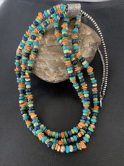 Multi-Color Green Turquoise Spiny Lapis Necklace | Sterling Silver | Authentic Native American Handmade | 01959
