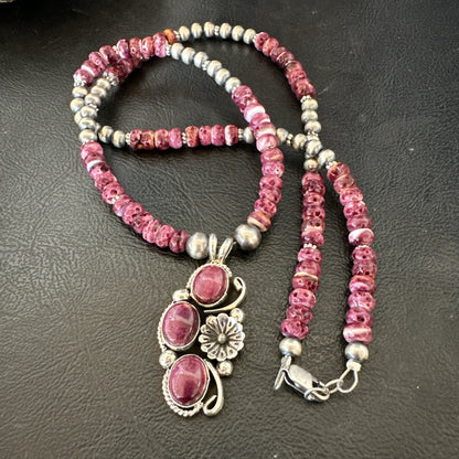 Sterling Purple Spiny Sugilite Pendant Navajo Silver Necklace 19608