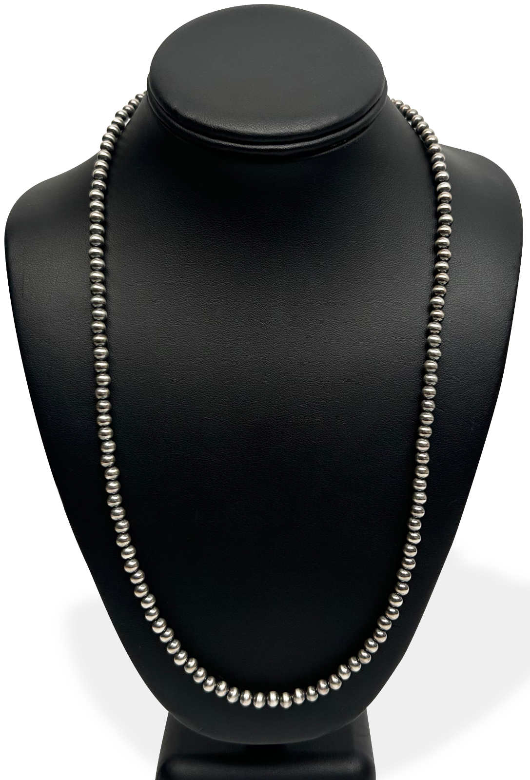 Native American 7mm Sterling Silver Beads Navajo 24" Hook & Eye Cone Necklace