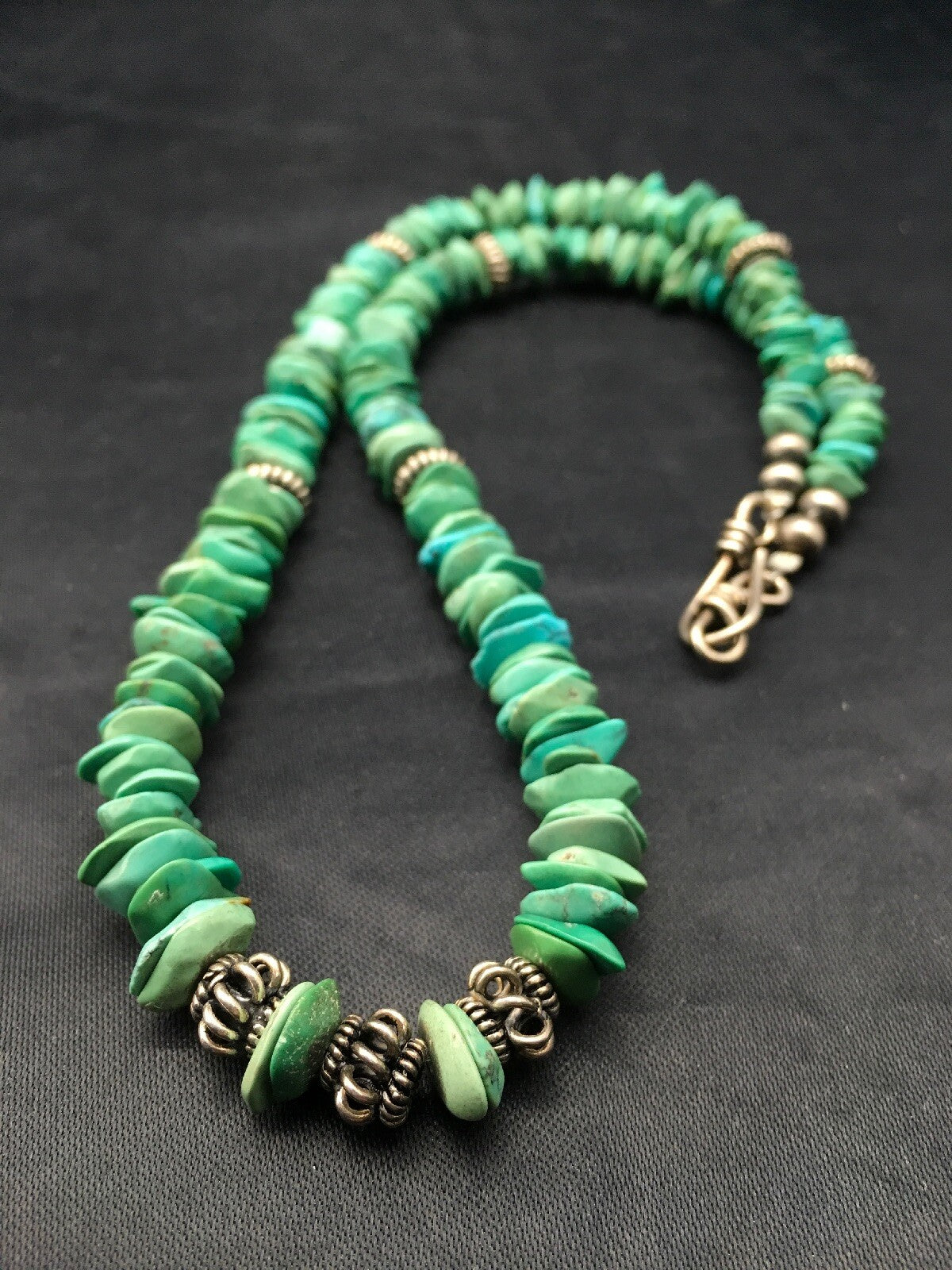 Turquoise Navajo Sterling Silver Vintage Necklace 17" 04344