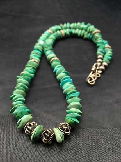 Turquoise Navajo Sterling Silver Vintage Necklace 17" 04344