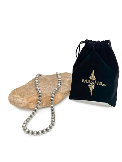 Native American 7mm Sterling Silver Navajo Pearls 26" Single Strand Necklace