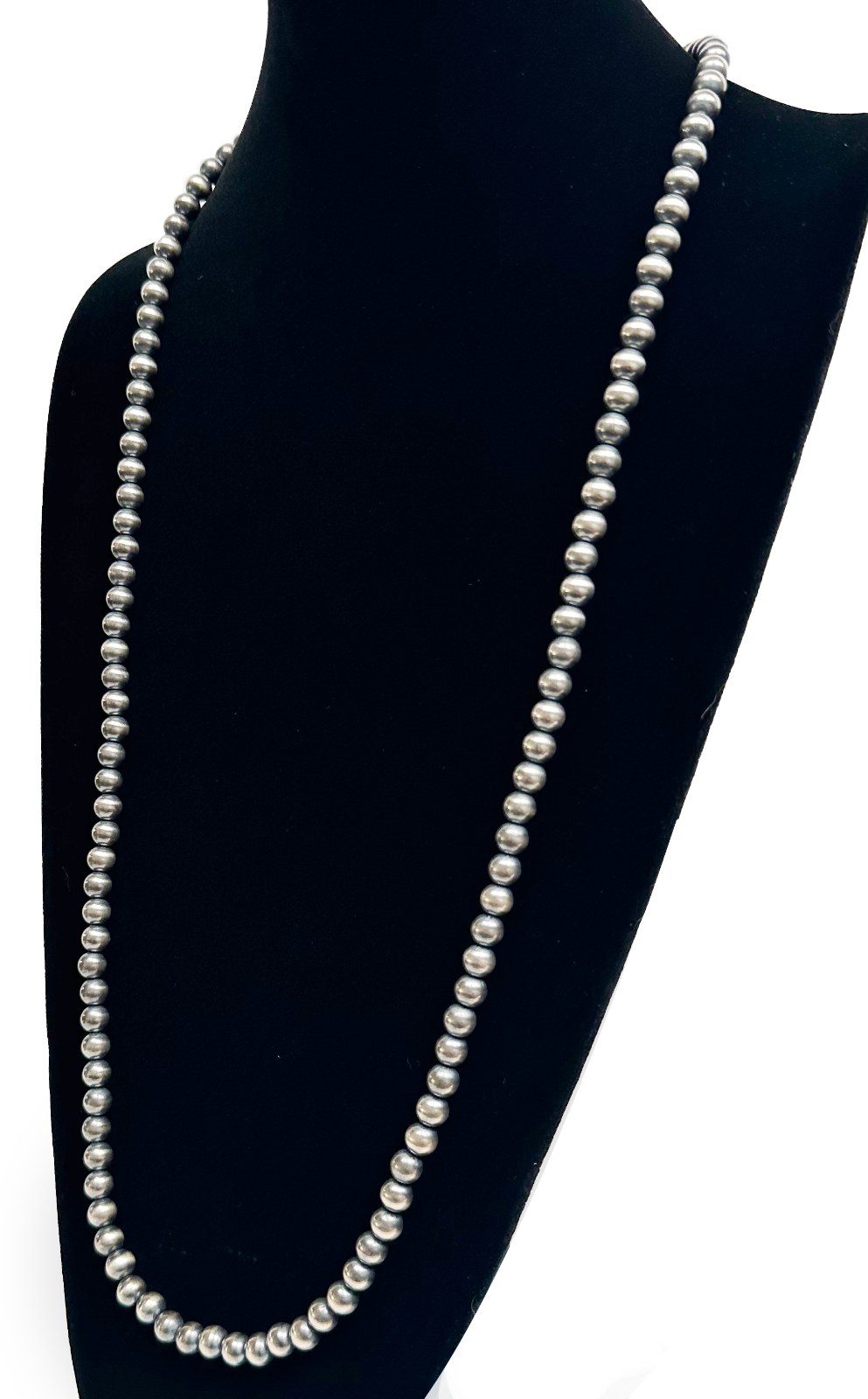 Native American 8mm Sterling Silver Navajo Pearls 32" Single Strand Necklace