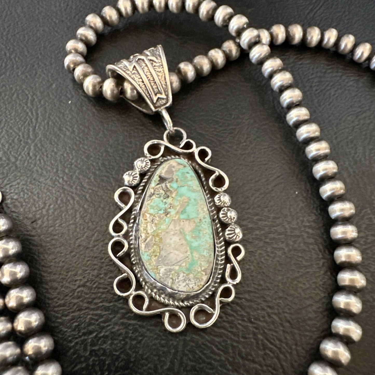 Mens Women Navajo Sterling Silver Green Royston Turquoise Necklace Pendant 18682